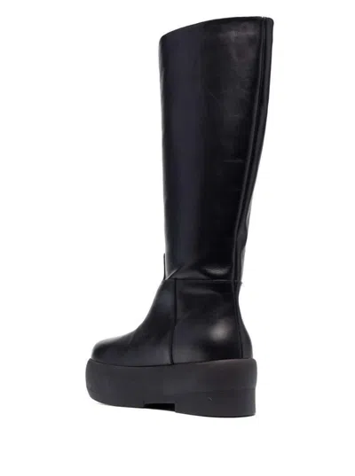 Gia Borghini Black Slip-on Boots With Platform In Smooth Leather Woman