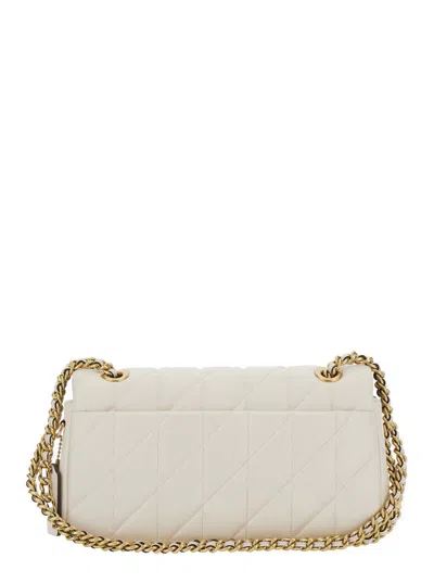 Coach 'tabby 26' White Quilted Crossbody Bag With Chain-link Leather Shoulder Straps And Logo Plaque On Th