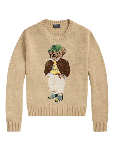 Polo Ralph Lauren Beige Cotton Polo Bear Jumper In Neutral
