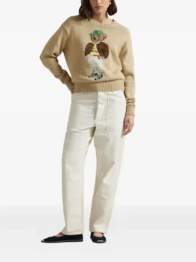 Polo Ralph Lauren Beige Cotton Polo Bear Jumper In Neutral