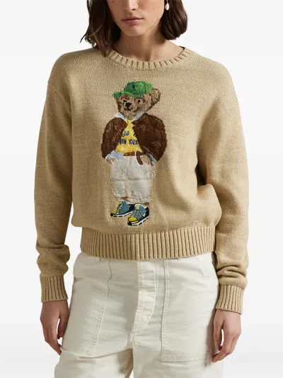 Polo Ralph Lauren Beige Cotton Polo Bear Jumper In Neutral