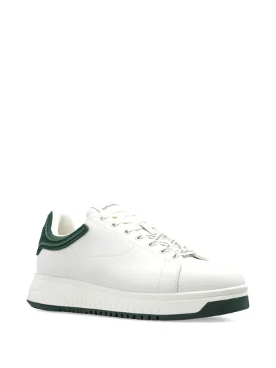 Emporio Armani Heel Tab Flat Sole Round Toe Sneakers In White