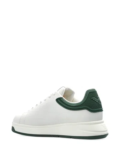 Emporio Armani Heel Tab Flat Sole Round Toe Sneakers In White