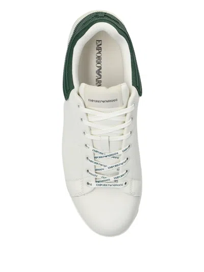 Emporio Armani Heel Tab Flat Sole Round Toe Sneakers In White