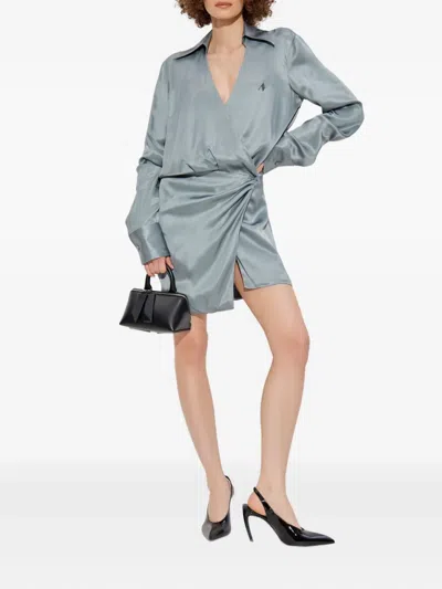 Attico Wrap-front Mini Dress In Gray