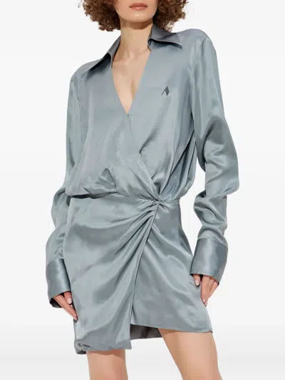 Attico Wrap-front Mini Dress In Gray