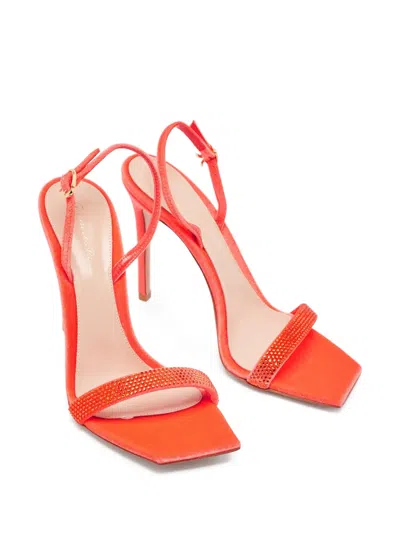 Pre-owned Gianvito Rossi  110mm Rhinestone-embellished Stiletto Sandals In Orange