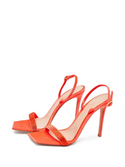 Pre-owned Gianvito Rossi  110mm Rhinestone-embellished Stiletto Sandals In Orange