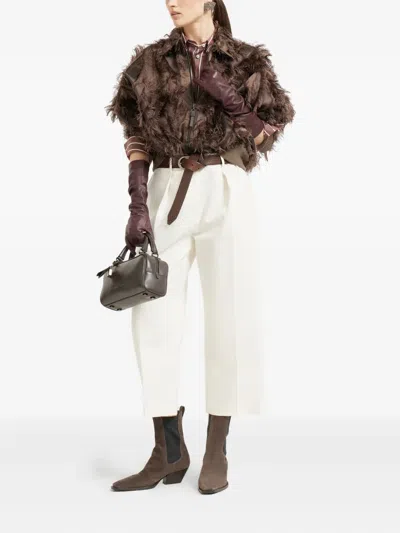 Brunello Cucinelli Feather-trimmed Bomber Jacket In Brown