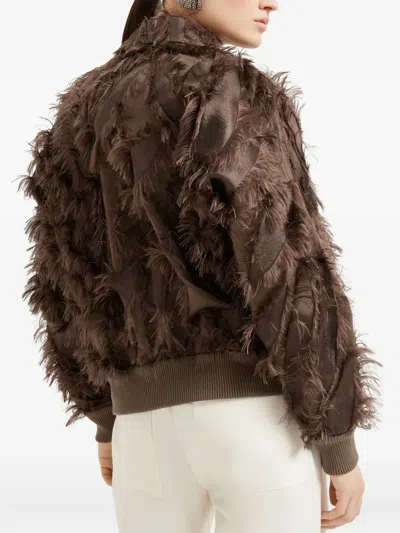 Brunello Cucinelli Feather-trimmed Bomber Jacket In Brown