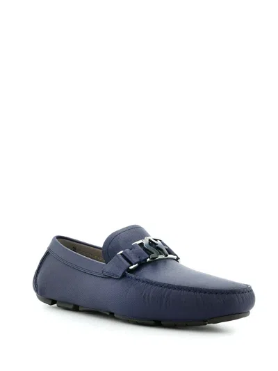 Ferragamo Navy Blue Clasp Business Casual Shoes In Multi