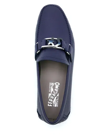 Ferragamo Navy Blue Clasp Business Casual Shoes In Multi
