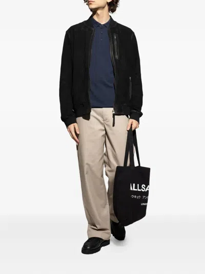 Allsaints Mode Merino Short Sleeve Polo Shirt In Navy Blue