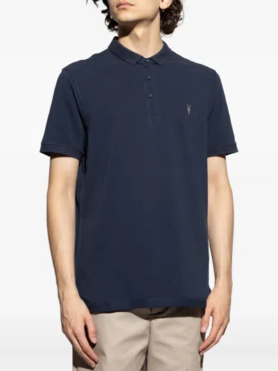 Allsaints Mode Merino Short Sleeve Polo Shirt In Navy Blue