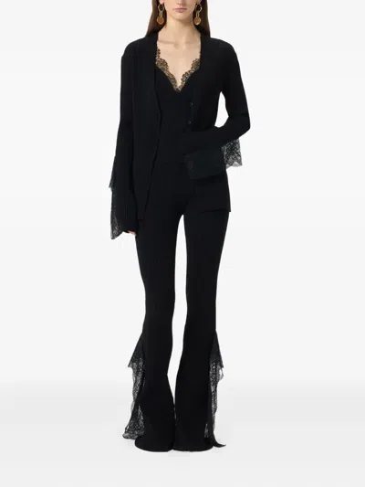 Blumarine Ribbed Lace-trimmed Cardigan In Black