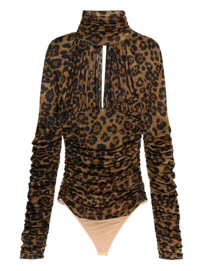 Blumarine Leopard-print Ruched Bodysuit In Animal Print