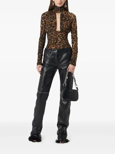 Blumarine Leopard-print Ruched Bodysuit In Animal Print