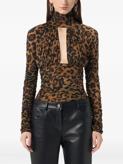 Blumarine Leopard-print Ruched Bodysuit In Animal Print