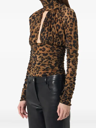 Blumarine Leopard-print Ruched Bodysuit In Animal Print