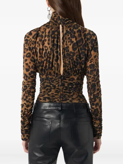 Blumarine Leopard-print Ruched Bodysuit In Animal Print