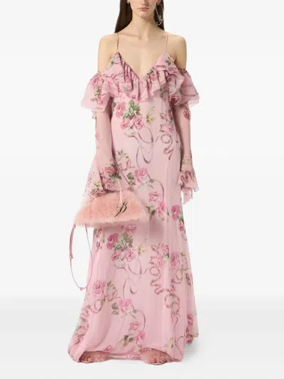 Blumarine Floral-printed Ruffled Gown In Pink