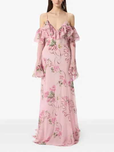Blumarine Floral-printed Ruffled Gown In Pink