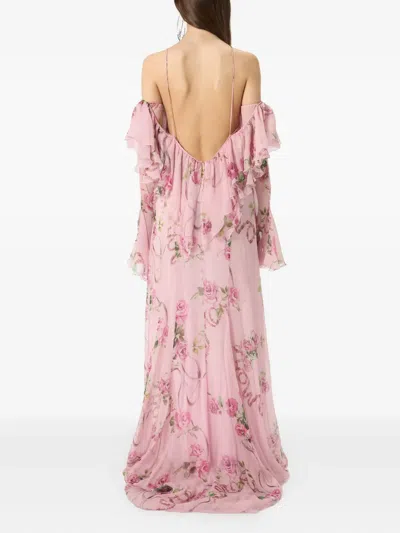 Blumarine Floral-printed Ruffled Gown In Pink