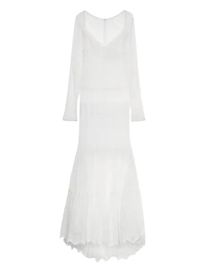 Blumarine Laced Long-sleeve Maxi Dress In White