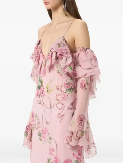 Blumarine Floral-printed Ruffled Gown In Pink