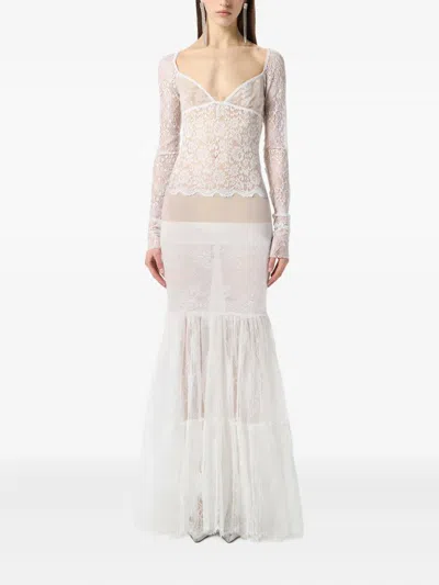 Blumarine Laced Long-sleeve Maxi Dress In White