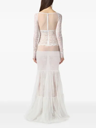 Blumarine Laced Long-sleeve Maxi Dress In White