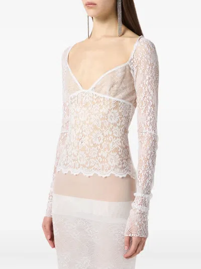 Blumarine Laced Long-sleeve Maxi Dress In White