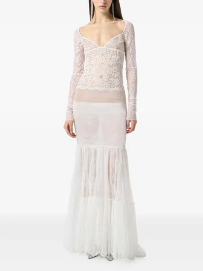Blumarine Laced Long-sleeve Maxi Dress In White
