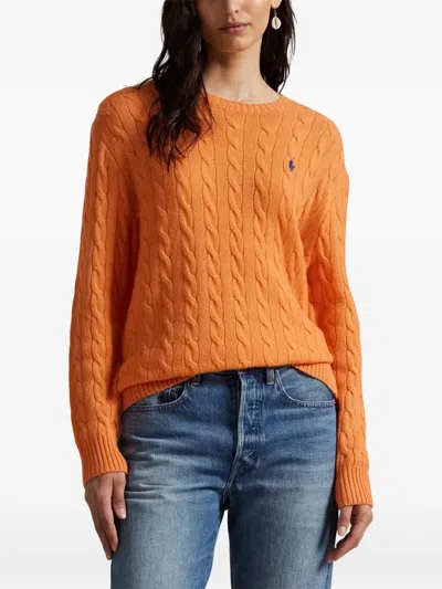 Polo Ralph Lauren Cable Knit Sweater With V-neck In Orange