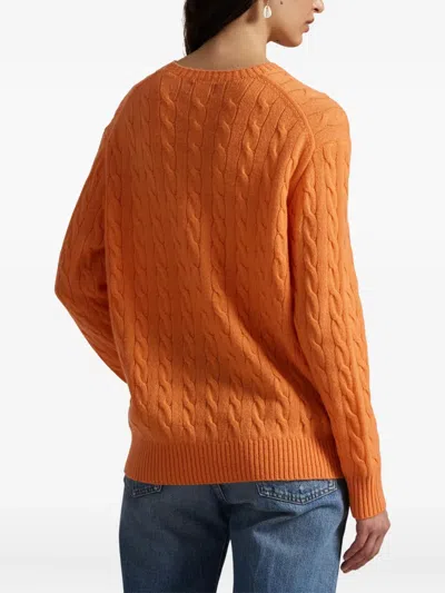 Polo Ralph Lauren Cable Knit Sweater With V-neck In Orange