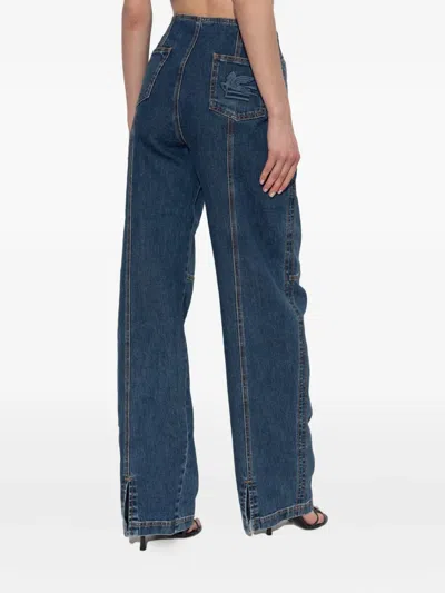 Etro Pegaso-embroidered Straight-leg Jeans In Blue