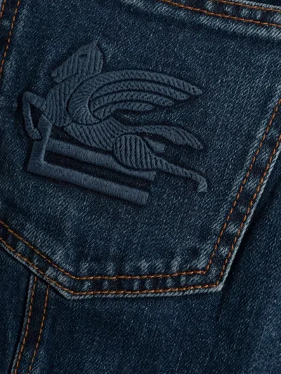 Etro Pegaso-embroidered Straight-leg Jeans In Blue