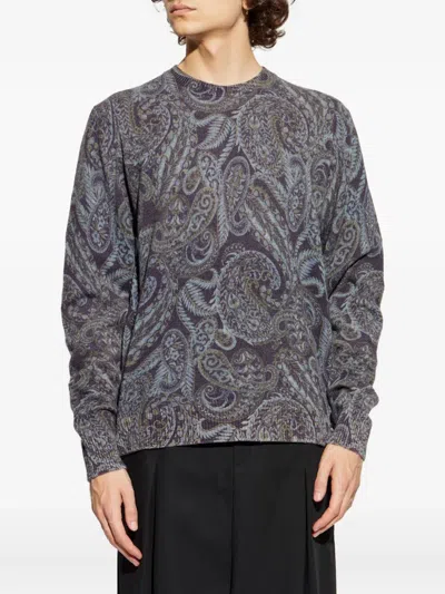 Etro Paisley Ribbed Wool Sweater In Gray
