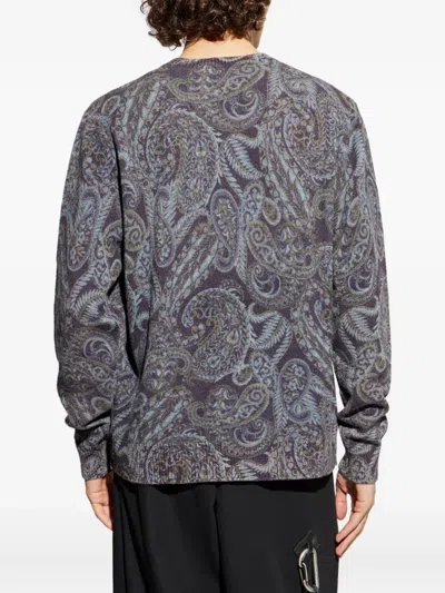 Etro Paisley Ribbed Wool Sweater In Gray