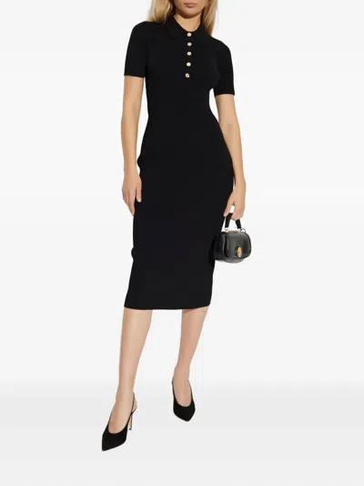 Michael Michael Kors Ribbed Polo Dress In Black