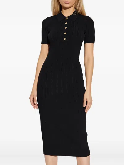 Michael Michael Kors Ribbed Polo Dress In Black