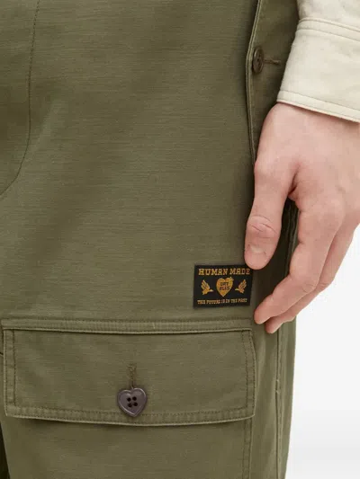 Human Made Patch-pocket Herringbone Trousers In Green