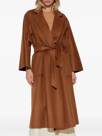 Max Mara Belted Cashmere Wrap Coat In Brown