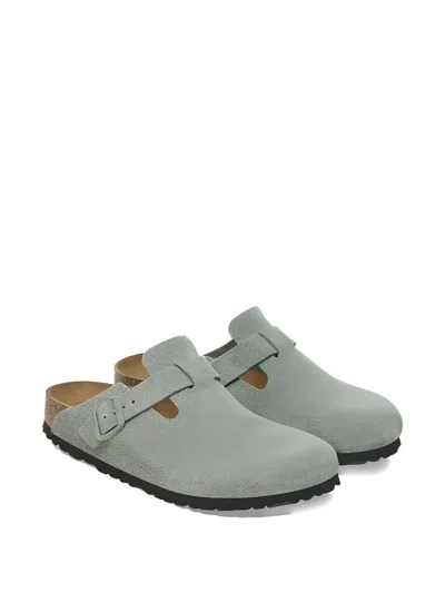 Birkenstock Boston Bs Suede "pure Sage" Mules In Blue