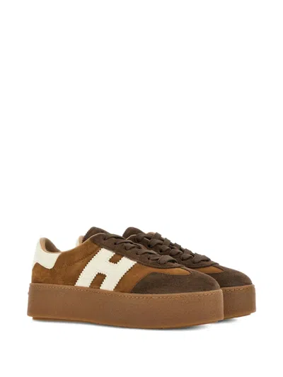 Hogan Low Top Platform Sole Sneakers In Brown