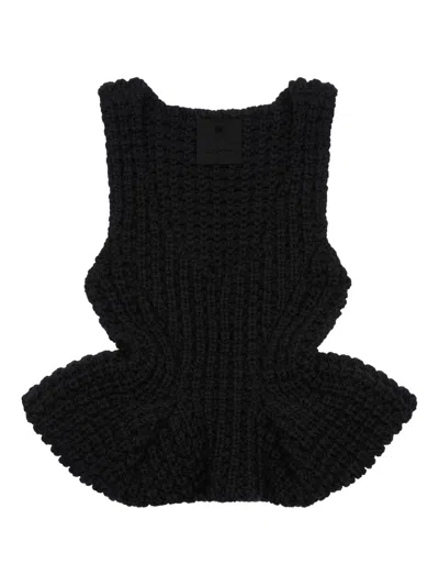 Givenchy Slim Fit Peplum Top In Waffle Wool In Black