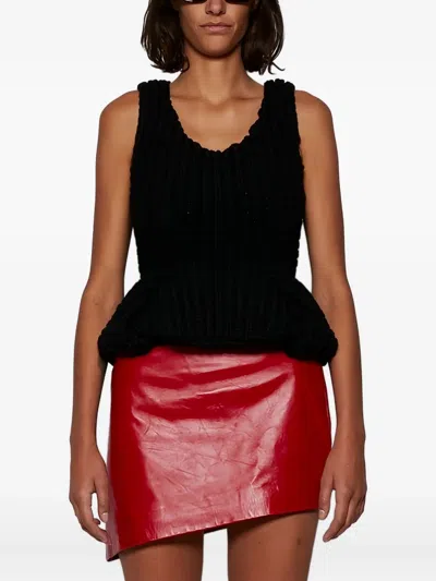 Givenchy Slim Fit Peplum Top In Waffle Wool In Black