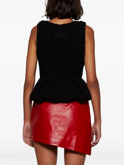 Givenchy Slim Fit Peplum Top In Waffle Wool In Black