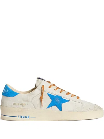 Golden Goose Stardan Star-printed Crocodile-effect Sneakers In White