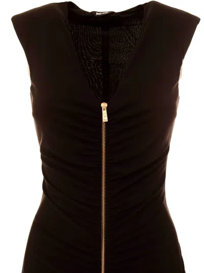 Just Cavalli Zip-front Ruched Dress In Animal Print